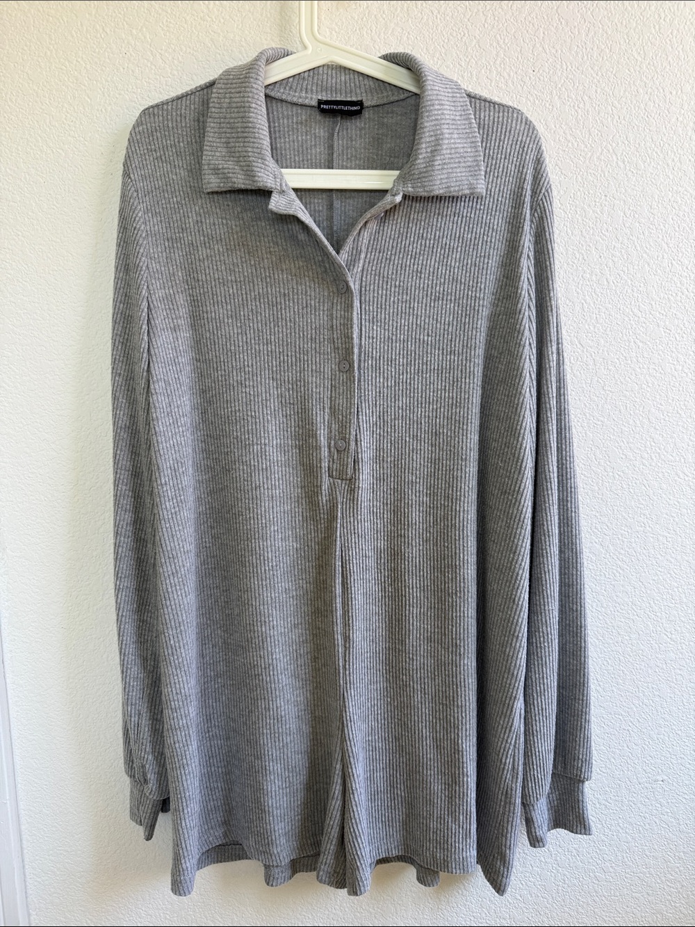 Heather Grey Ribbed Collared Long Sleeve romper
